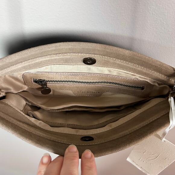 Revolve Eryn Brinie shoulder bag clutch suede chain drape NWT Moto gray Y2k - Picture 10 of 10